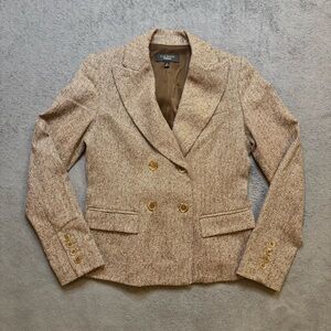 Talbots Blazer Womens Brown Lined Tweed Wool Blend Double Breasted Jacket Size 2